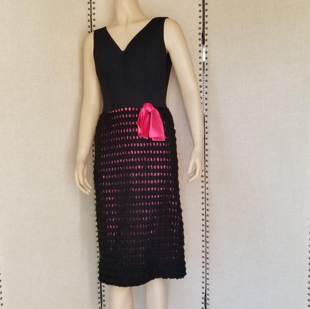 Vintage Black and Fuschia Crocheted Dress